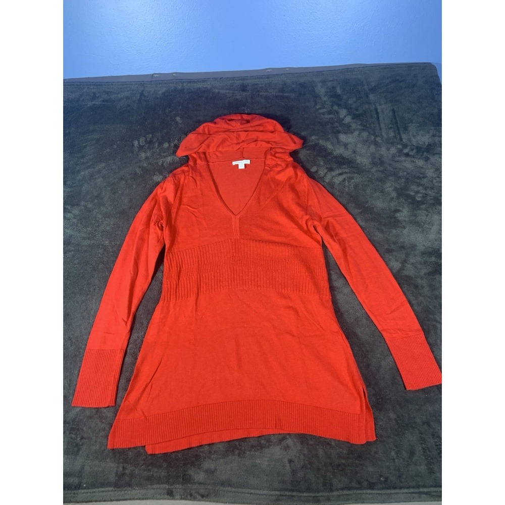 New York & Company Pink V-Neck Hooded Long Sleeve Sweater Size Medium